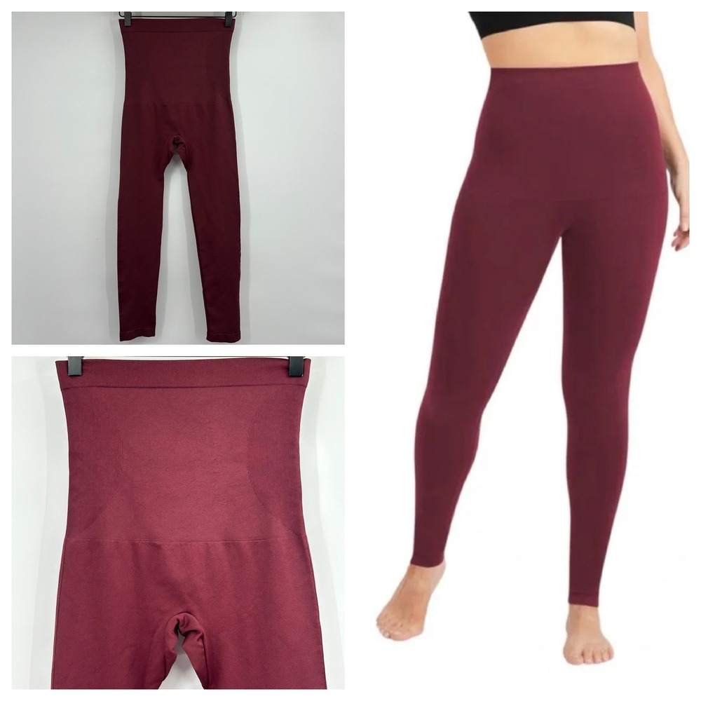Shapermint Essentials High Waisted Compression Leggings Burgundy Wine Medium